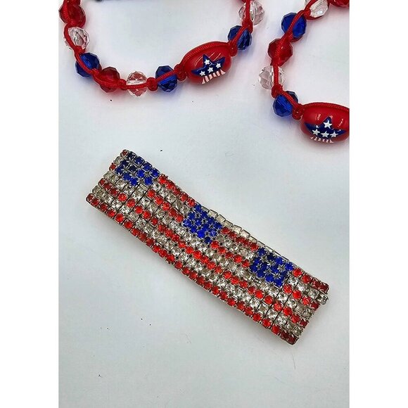 4th of July Glass Bead & Crystal Bracelets Red White Blue Flag Jewelry Set of 3 - Picture 6 of 6